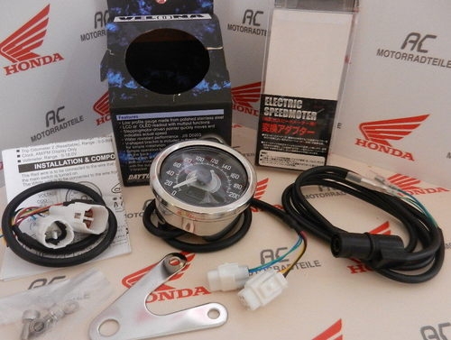 Honda Tacho Set Daytona Velona 60mm Edelstahl LED Weiss 200km/h Incl. Tacho Sensor 15mm