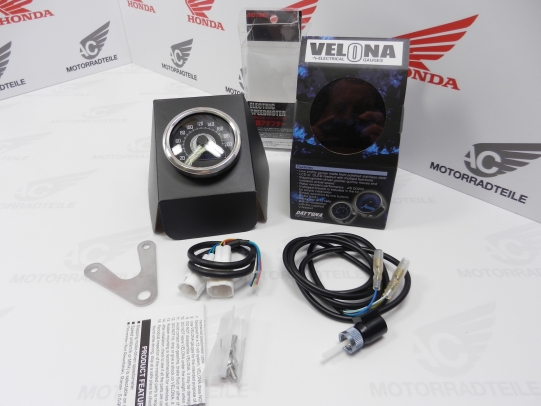 Yamaha Tacho Set Daytona Velona 60mm Edelstahl LED Weiss 200km/h Incl. Tacho Sensor Kabel  (12mm Innengewinde / 4-Kant Welle)