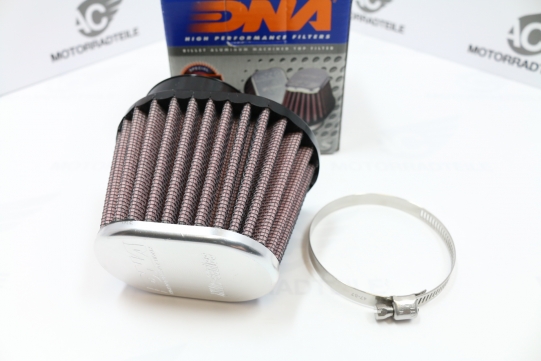 DNA Sportluftfilter Oval-Alu  38 mm, Anschluss: 87 mm lang, 100 x 75 mm, mit gefrster Aluendkappe